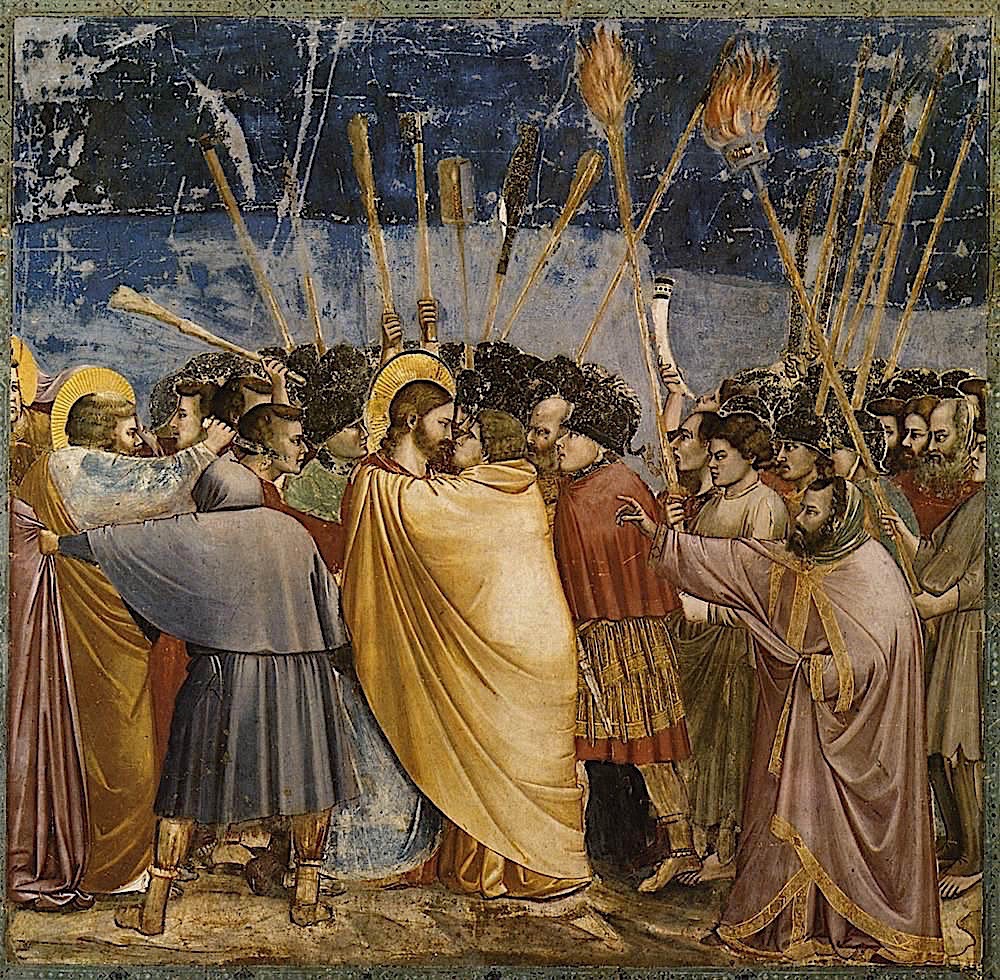 Giotto, ’’Le baiser de Judas’’, 1304-1306, fresque, 200 x 185 cm, Cappella degli Scrovegni, Padoue, Italie © DR
