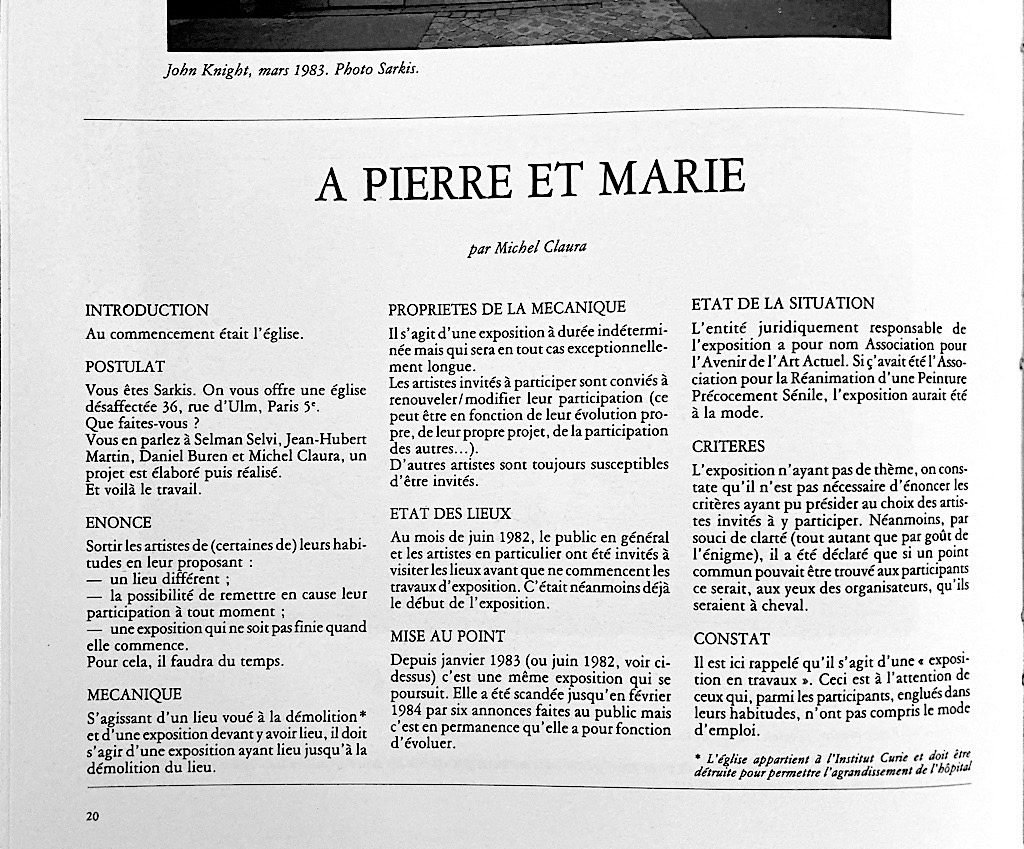 Michel Claura, A Pierre et Marie, une exposition en travaux, Revue Public n°1 © DR